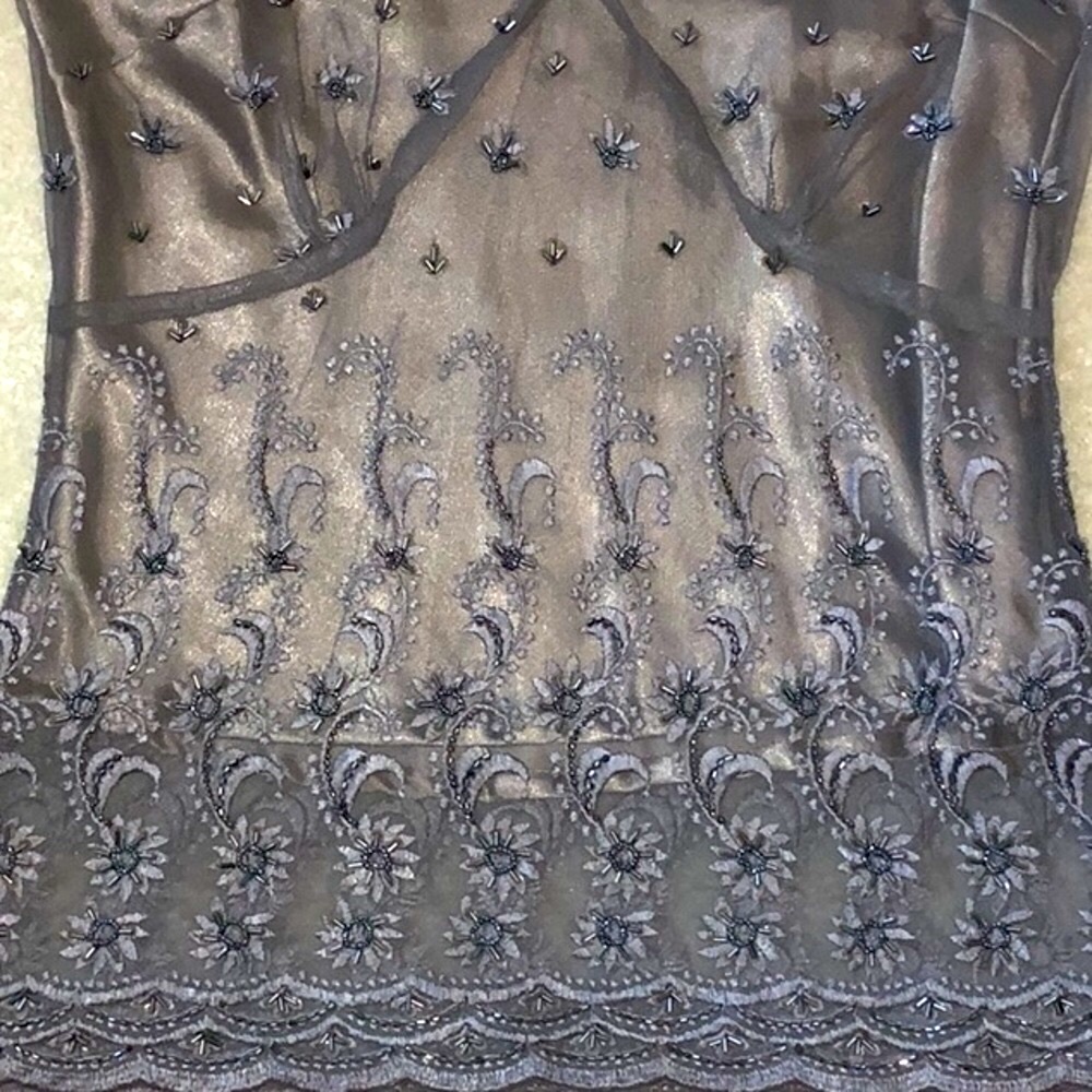 Embroidered Beaded Sheer Top With Attached Camisole Girly Feminine Size 12 - Picture 8 of 16
